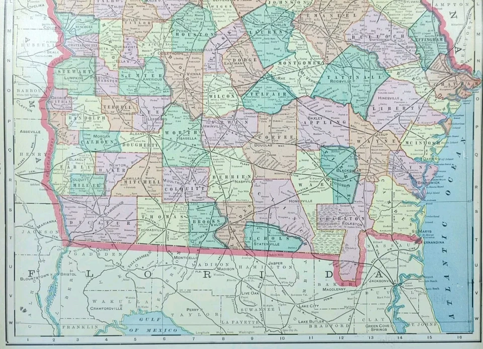 Vintage 1907 GEORGIA Map 14"x22" ~ Old Antique Original FULTON COUNTY ATLANTA GA - Image 4 of 4