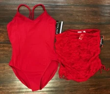 NWT Set RED Gilda Marx Ballet Leotard & Capezio Mesh Dance Skirt Adult L / XL