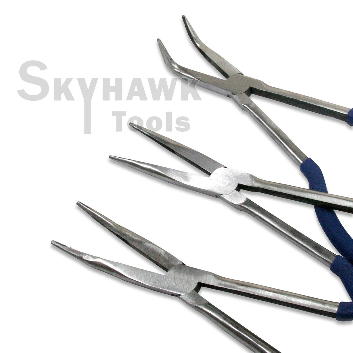 5-Piece Extra Long Reach Pliers Set - 11 Inch Needle Nose, 90 & 45 Degree Bent, Round & Diagonal Cutters
