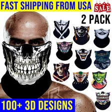 2 Pack Skull Face Mask American flag Neck Gaiter Bandana Headband Balaclava UV 