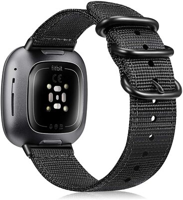 Fitbit Versa 3 / Sense nylon gevlochten solo band - zwart