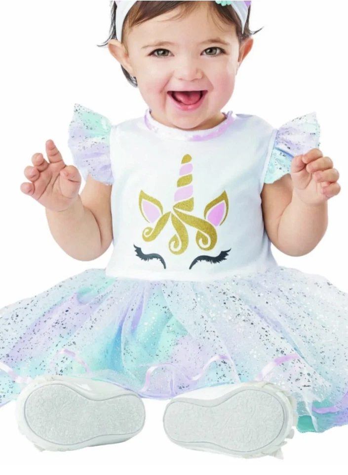 Infant Girls Rainbow Glitter Unicorn Dress Costume Baby Halloween Costume 12-18 - Image 3 of 4