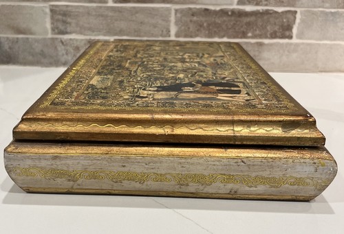 Portagioie vintage fiorentino legno oro specchiato vanità con arte Valois - Italia - Foto 7 di 21
