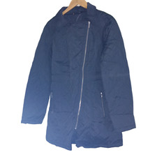 Kaleidoscope Asymmetric Long-line Quilted Biker Coat Size 16 Navy Blue