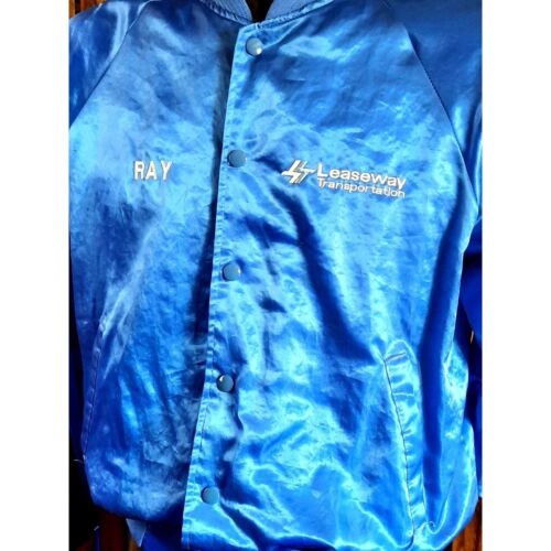 Vintage L Mens Satin Embroidered Bomber Jacket Leaseways Trucking Transportation - Picture 3 of 6