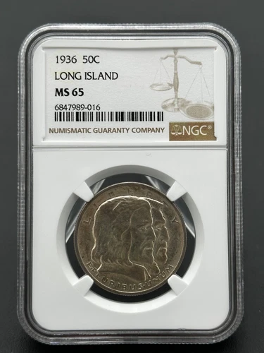 1936 P Long Island Commemorative 90% Silver Half Dollar NGC MS 65