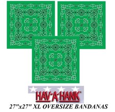 3-XL Hav-A-Hank BIG SIZED GREEN PAISLEY 27" Cotton BANDANA Wrap FACE Mask Scarf