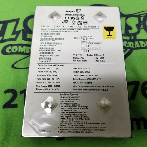 Seagate UX 20GB Internal IDE 5400RPM 3.5" ST320014A HARD DRIVE HDD - Picture 1 of 2