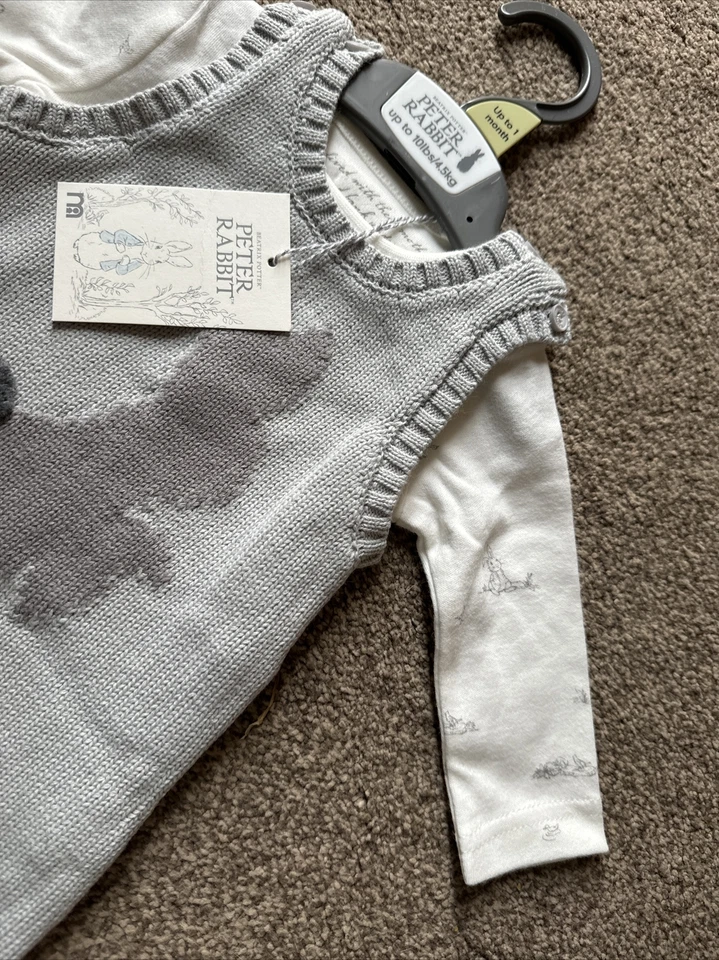 Mothercare Peter кролик серый вязаный Dungaree наряд до 1 месяца - Изображение 4 из 4