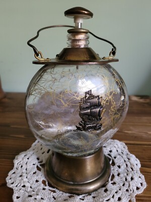 工芸品 MCM Decanter Vintage MCM Nautical Japan Glass & Brass Decanter cork | eBay