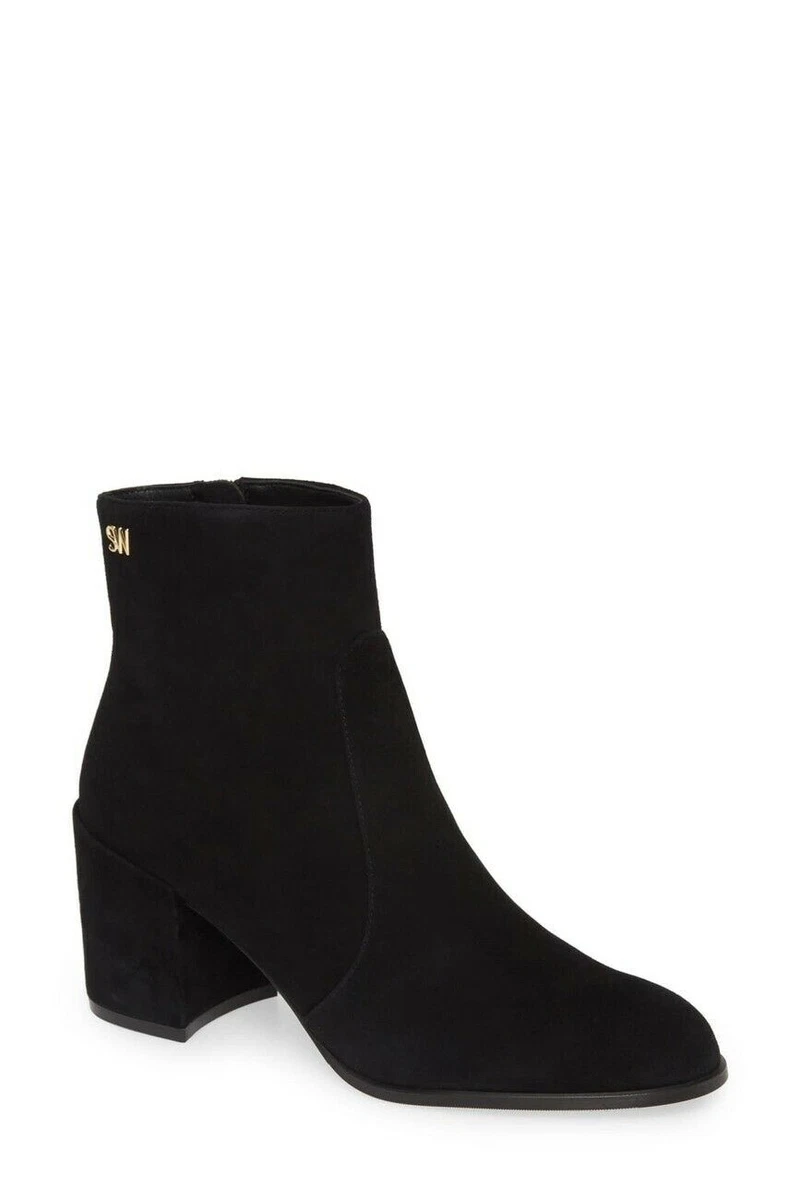 650 STUART WEITZMAN QUINN ANKLE BOOTIE SUEDE BLOCK GOLD LOGO SW 9 P14