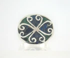 .925 Sterling Silver Crushed Turquoise & Malachite Ring Statement Vintage