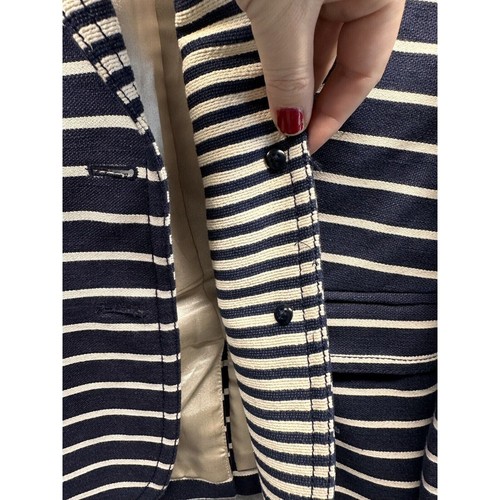 J Crew Womens Blazer Jacket Navy and Cream Stripe Gold Buttons Pockets Size 2 - Picture 14 of 15