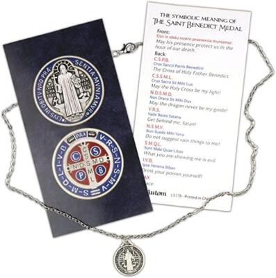 St. Benedict Medal Necklace with Holy Card 20 Inches with 0.75 Inch Pendant