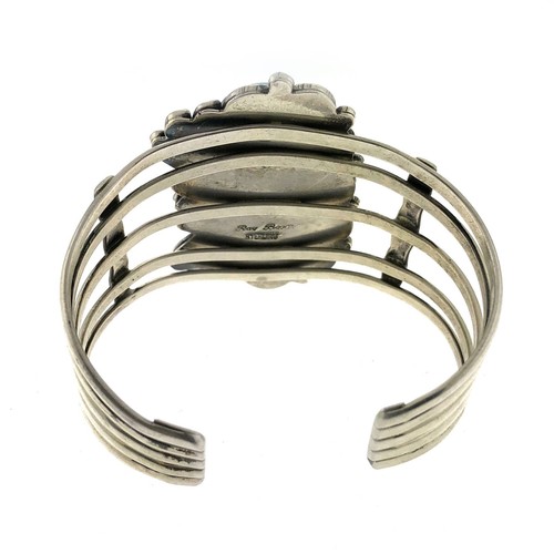 Navajo Ray Begay Sterling Silver Turquoise Decorative Open Shank Bracelet Cuff - Picture 2 of 8