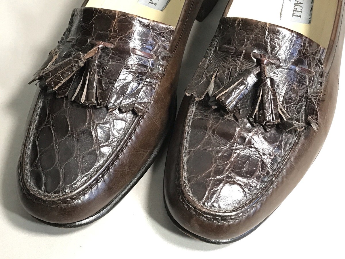 Vintage BRUNO MAGLI MENS Caiman Crocodile Tassel Loafers 9M  display picture 2