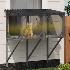 Cat Window Perch Box - Outdoor Catio Enclosure w/ Bug-Proof Net, All-Weather