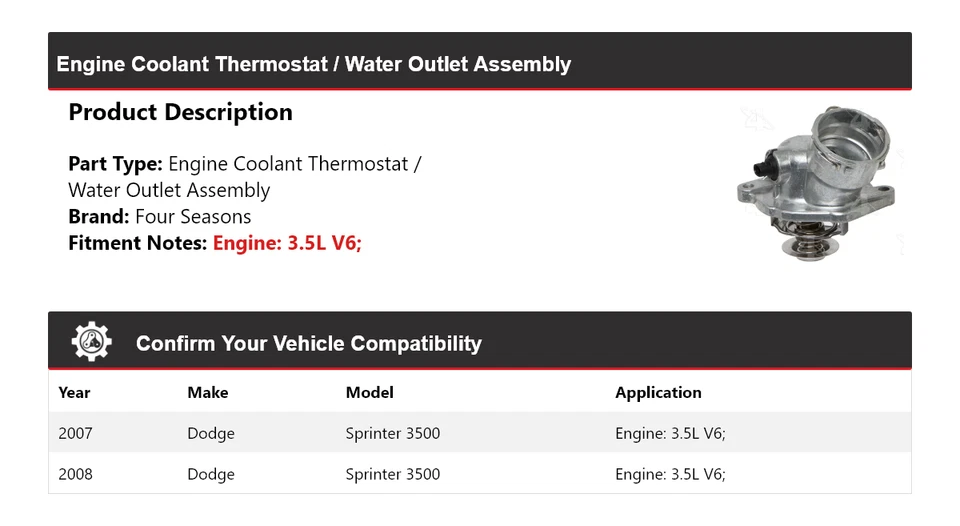 Conjunto de termostato/salida de agua para Dodge Sprinter 3500 2007-08 4 estaciones Foto 2 de 4