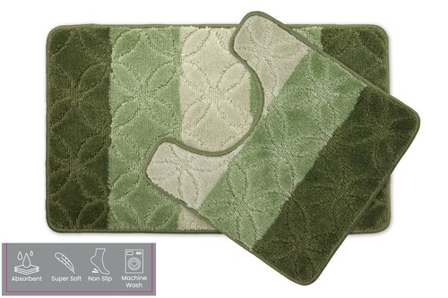 Non Slip 2 Piece Bathroom mat Rug & Pedestal mat with Woven Graduated Stripes - Picture 41 of 47