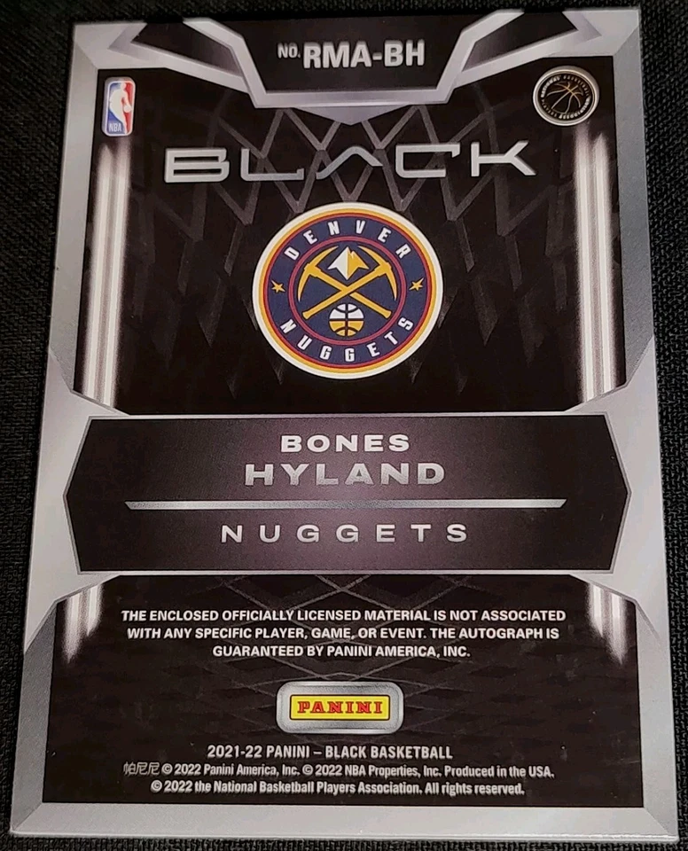 RC JSY AUTO /5 BONES HYLAND "Rookie Memorabilia Autograph" ⚡2021-22 Panini Black - Image 4 of 4