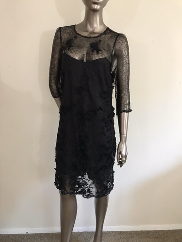 Neu mit Etikett ABS by Allen Schwartz schwarz Spitze 3/4 Ärmel Kleid Größe 10 SIEHE BESCHREIBUNG - Bild 1 von 12
