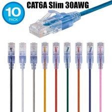 10 PACK Slim CAT6a RJ45 Ethernet Network 10G Copper Wire 30AWG Patch LOT Cable