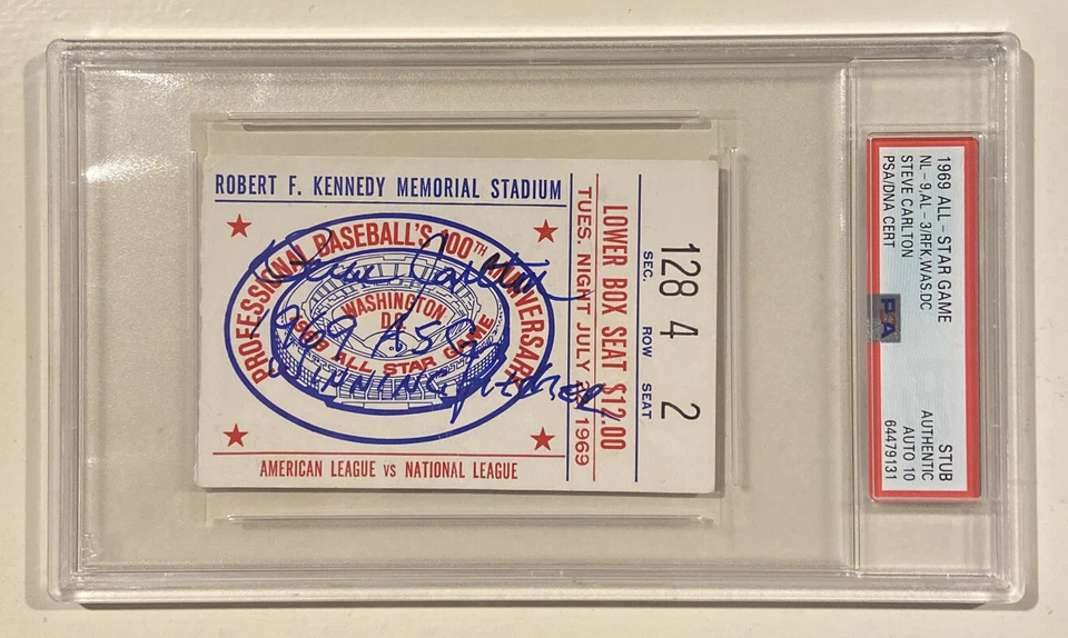 HOF Steve Carlton Signed 1969 Baseball All-Star Game Ticket PSA/DNA Certified 10 - Image 3 of 4