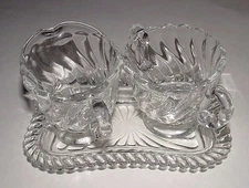 Swirl Design Glass Creamer & Sugar with Tray,  Age Unknown, pre-owned