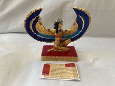 Egyptian Resin Goddess Winged Isis Handmade Gold Blue Red 6" X 7" #162 Excellent