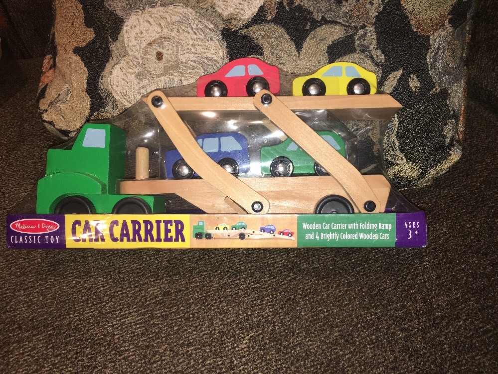 melissa and doug wooden car transporter