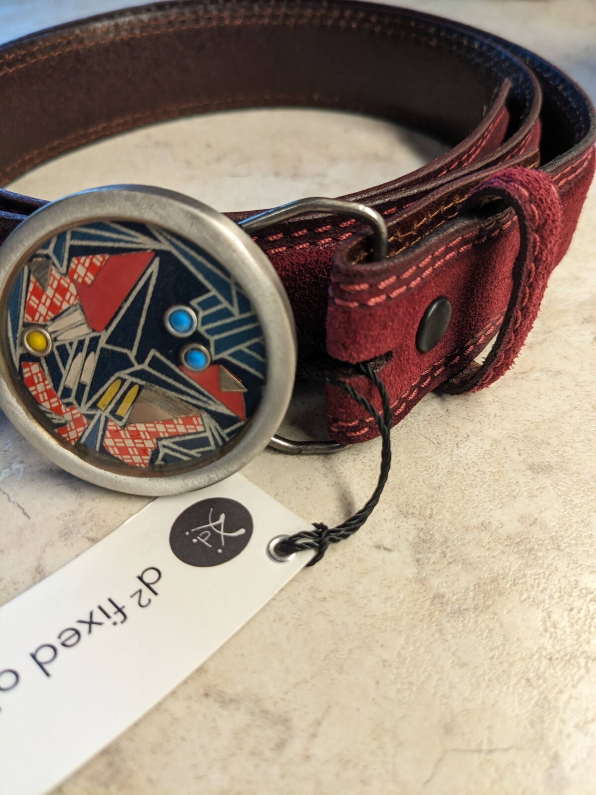 Denby Dale Art Folding Sequence 2017 Deep Red Belt and Buckle Men's 36 Leather
