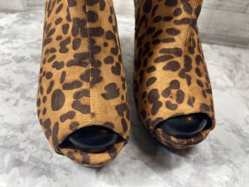 Torrid Boots Women 12M Shoes Brown Suede Leopard Print Hidden Peep Wedge Bootie - Picture 5 of 19