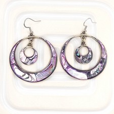 Vintage Mexican Alpaca Abalone Earrings Boho Dangle Jewelry Mothers Day