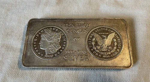 10 ounce 0.999 silver bar from South East Refining - vintage 1980s bullion