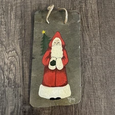 Vintage Hand painted Signed A Farley Santa Slate Wall Hanging 1992