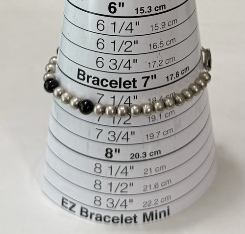 Vintage DOBBS Sterlingsilber & schwarzer Onyx Kugelarmband aufgereiht an Kette 7-1/4 Zoll - Bild 12 von 14