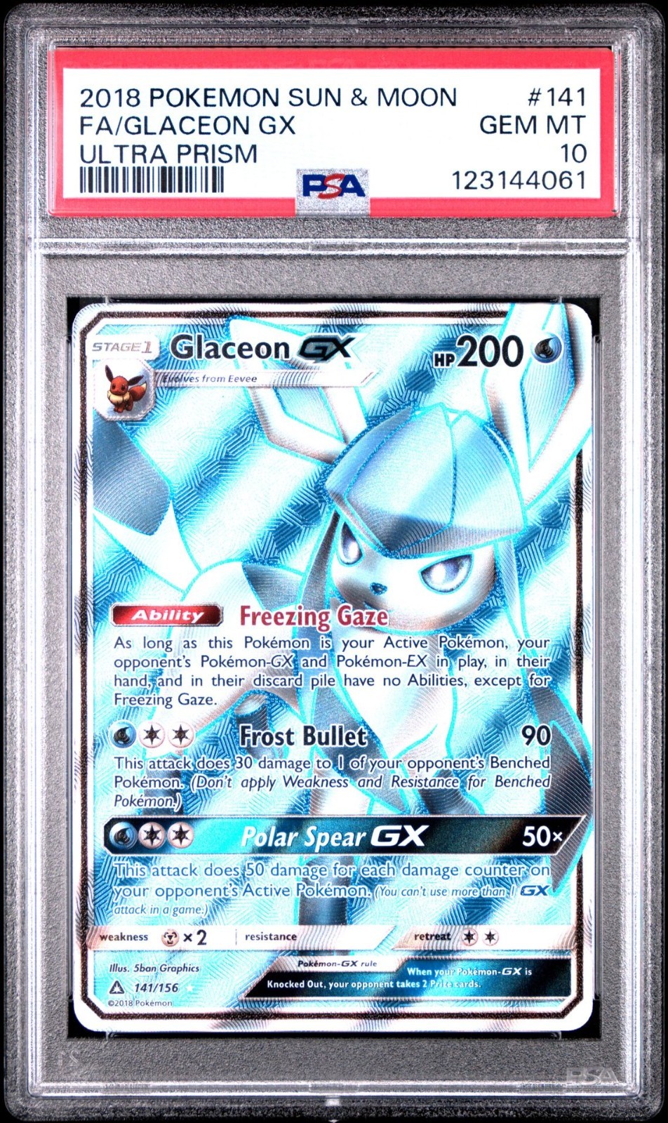 2018 Pokémon Sun & Moon Ultra Prism Glaceon GX Full Art 141/156 PSA 10