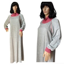 1970s Sears JR Bazaar turtleneck maxi dress sleeved gray red medium