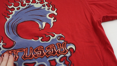 Vintage Stussy Inferno Wave Surfing Graphic T Shirt Mens L/M Red