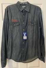 NEW Texas Longhorns Wrangler Retro LS Snap Button Blue Jean Shirt Men's Medium
