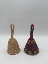 Handmade Woven Shakers Maracas Pair – Natural & Multicolor – 7-8 inch
