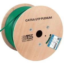 Cat6A Plenum CMP 1000ft 23AWG 100% Bare Copper 750 Mhz Ethernet Cable, UTP Green