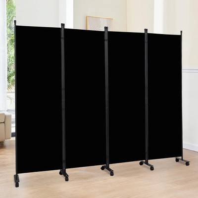 Room Divider 6FT 4 Panel Folding Privacy Screen with Lockable Wheels,Black