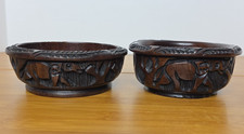 Hand Carved Wood Bowls with African Animals 4 In Diameter Elephant Rhino Lion
