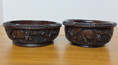 Hand Carved Wood Bowls with African Animals 4 In Diameter Elephant Rhino Lion