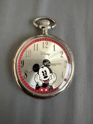 Vintage Walt Disney MICKEY MOUSE Japan Quartz Mov't 49 mm POCKET WATCH