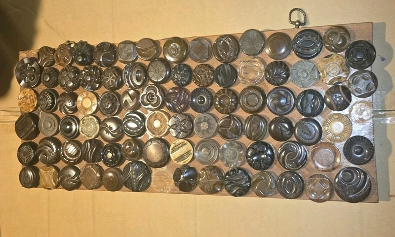 Vintage Lot Of Bakelite Buttons On Wood Display