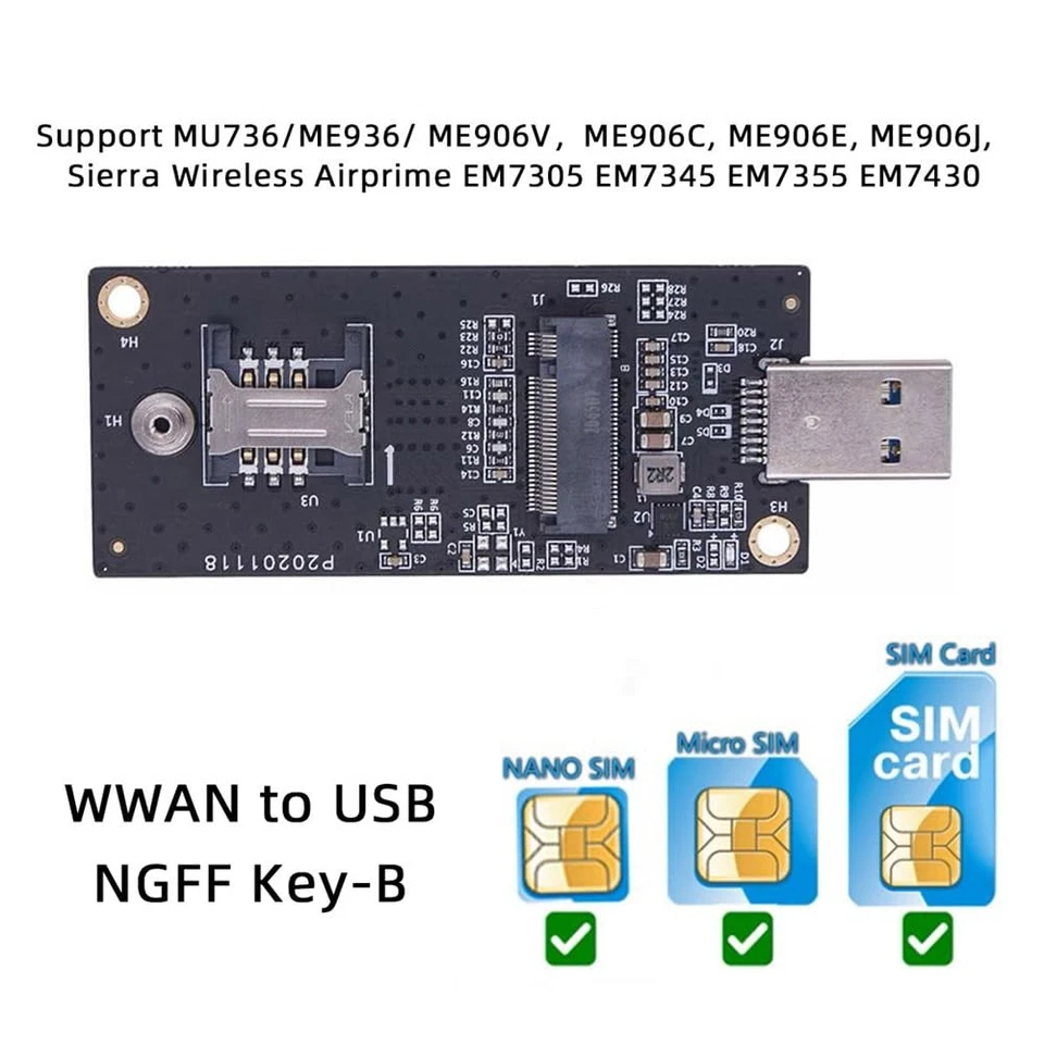 NGFF M.2 Key-B WWAN to USB 3.0 Adapter Riser Card w SIM Slot for 3G/4G/5G LTE... - Image 4 of 4