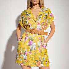 Zimmermann Pattie Mini Dress Size 2 AU/UK 12 US 8 Cuffed Linen Belted Floral