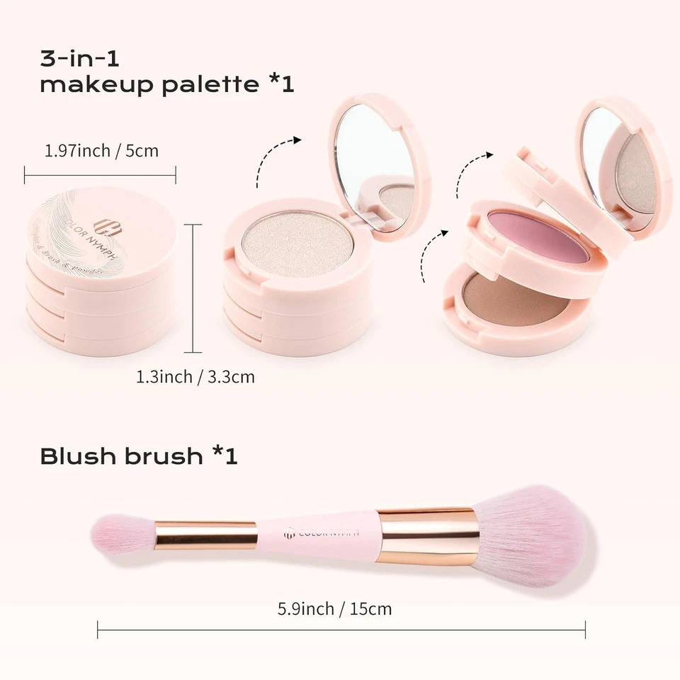 All-in-One Makeup Kit: Blush, Contour, & Highlighter Palette with Brush & Mirror - Image 4 of 4